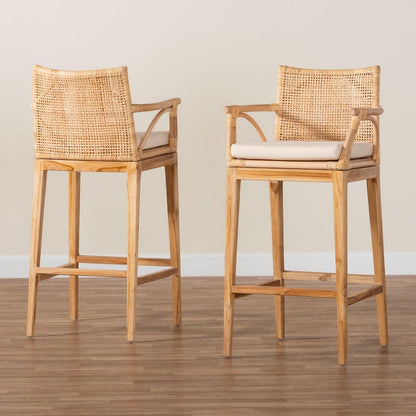bali & pari - Storsel Set of 2 Bar Stools in Natural Rattan - STORSEL-Natural Rattan/Teak Wood-BS view 8