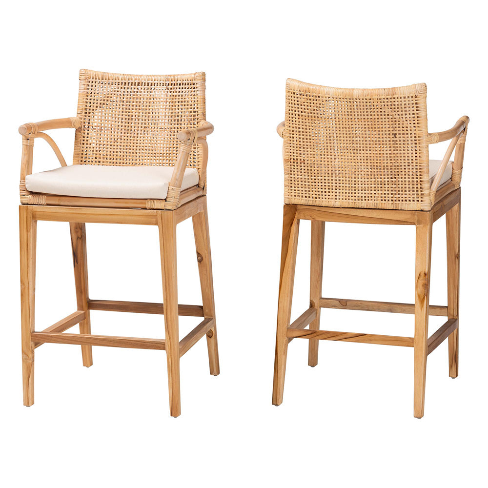 bali & pari - Storsel Set of 2 Counter Stools in Natural Rattan - STORSEL-Natural Rattan/Teak Wood-CS view 1