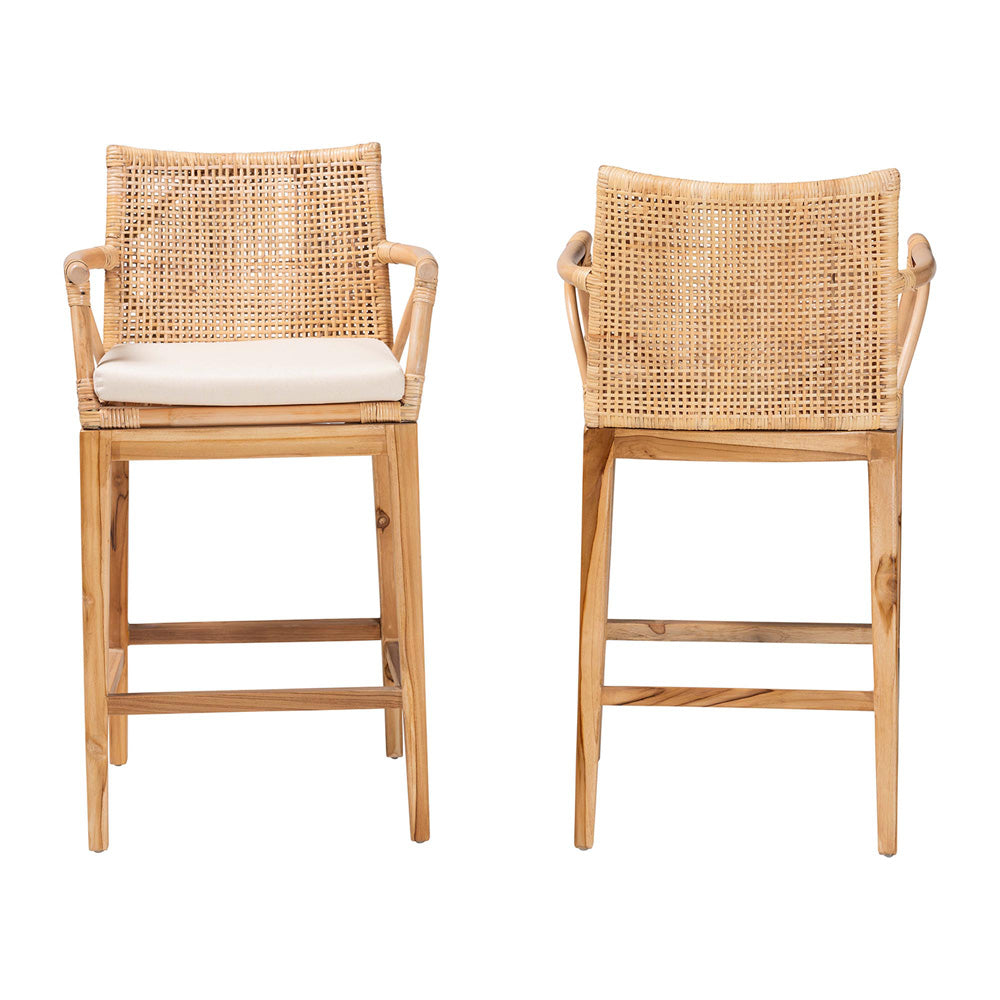 bali & pari - Storsel Set of 2 Counter Stools in Natural Rattan - STORSEL-Natural Rattan/Teak Wood-CS view 2