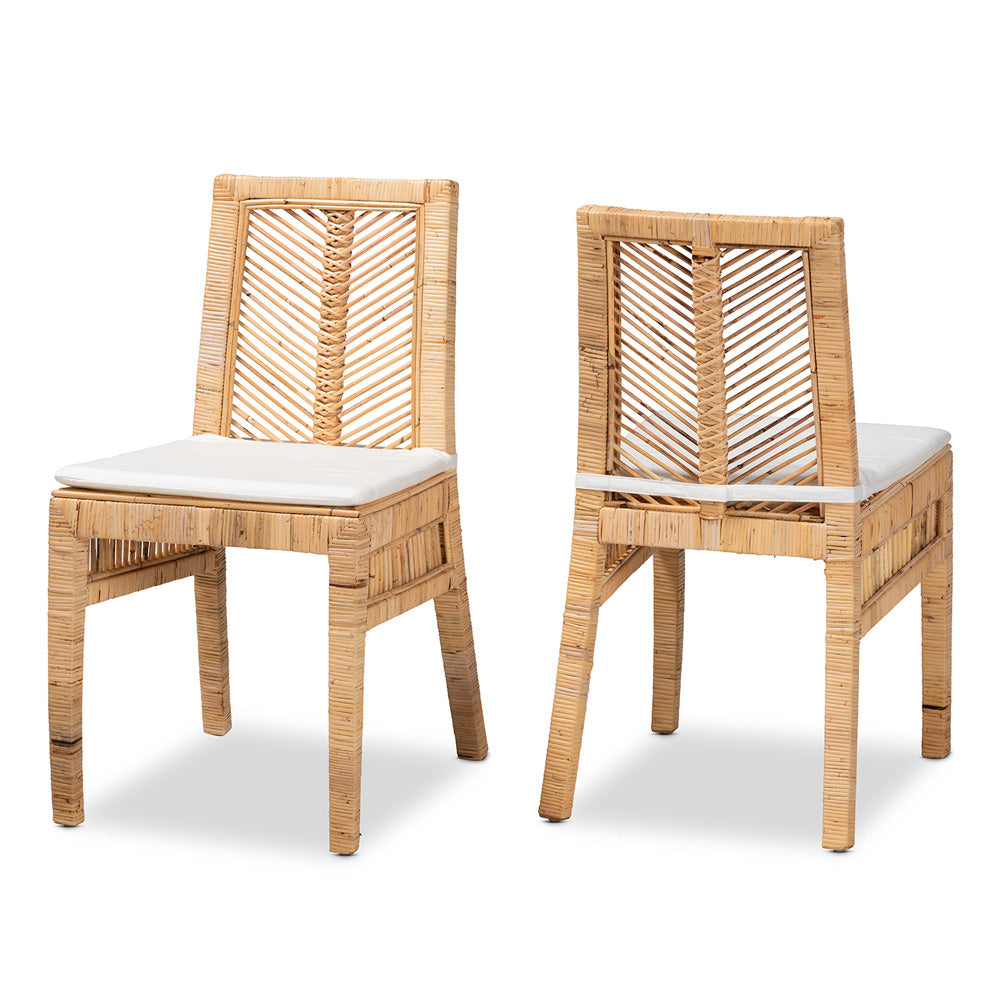bali & pari - Suci Set of 2 Dining Chairs in White/Natural Brown - Suci-Rattan-DC view 1