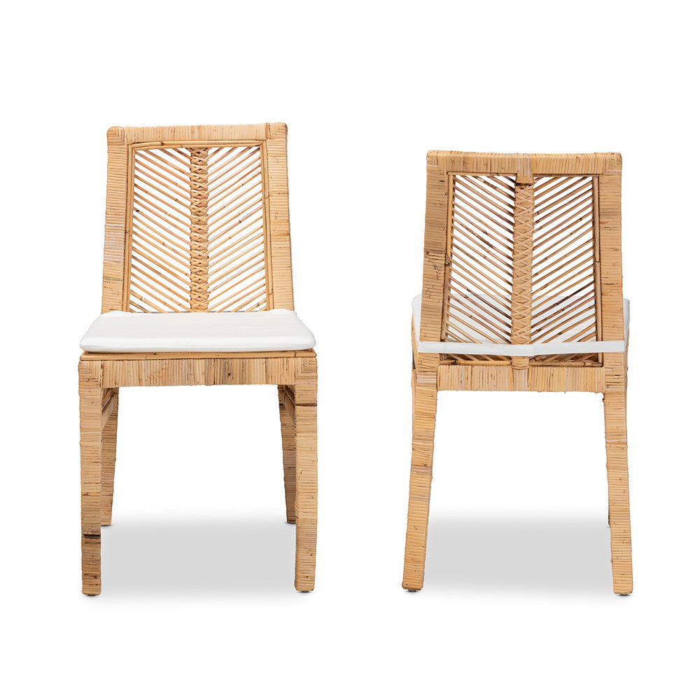 bali & pari - Suci Set of 2 Dining Chairs in White/Natural Brown - Suci-Rattan-DC view 2