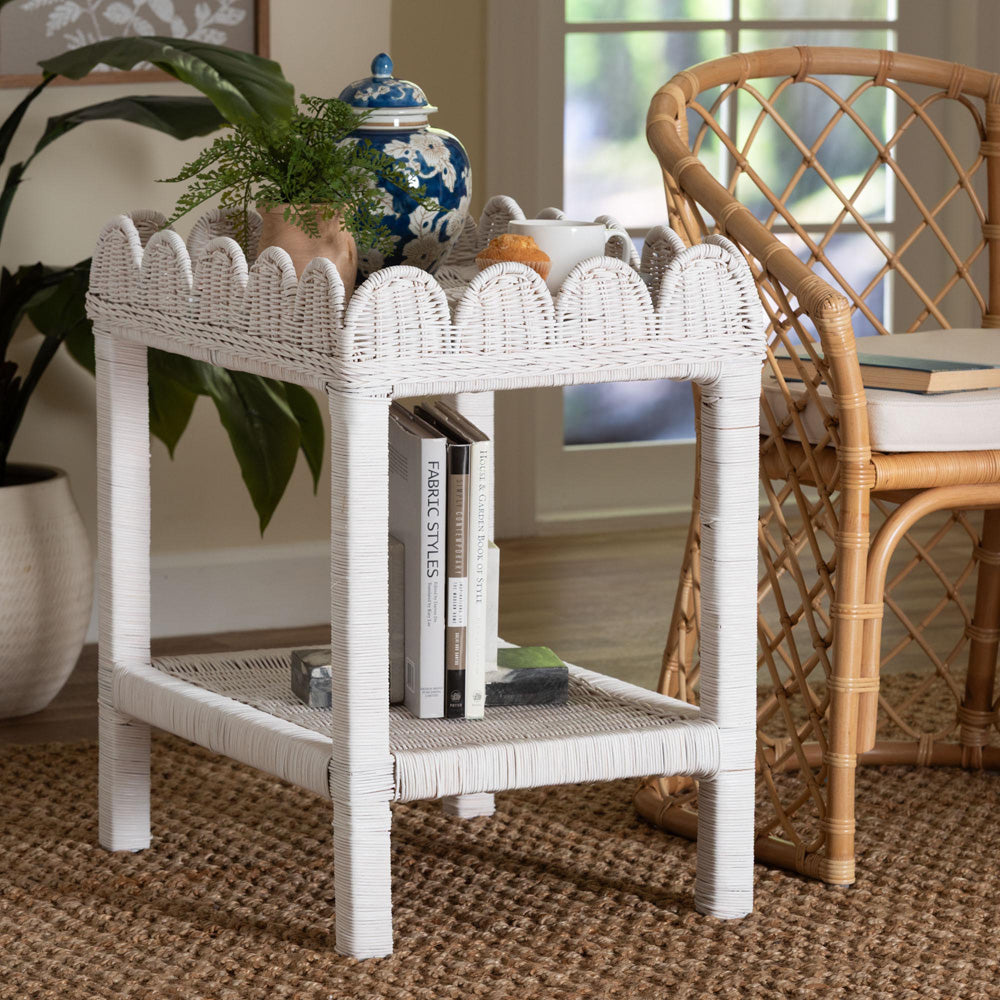 bali & pari - SumanaEnd Table in White - WS069-White Rattan-Side Table view 7