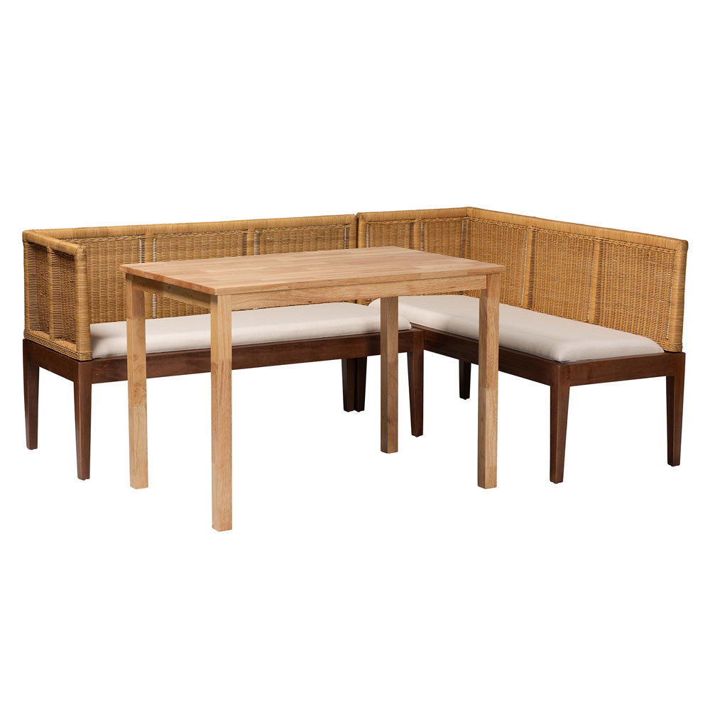 bali & pari - Tabanan Dining Set in Brown/White - Tabanan-Light Honey/Light Brown-3PC Dining Set view 1