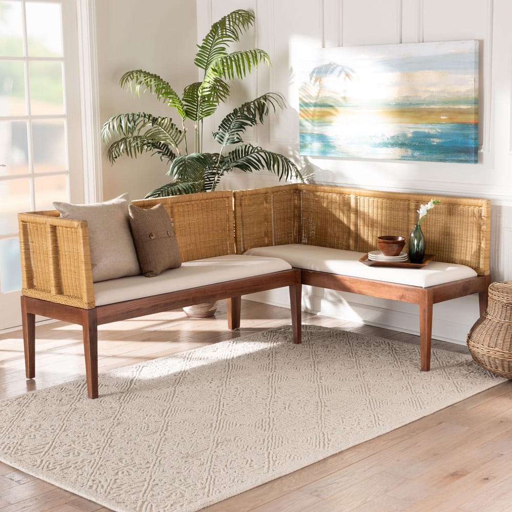 bali & pari - Tabanan Set of 2 Corner Benches in Brown/White - Tabanan-Light Honey/Light Brown-2PC Bench Set view 6