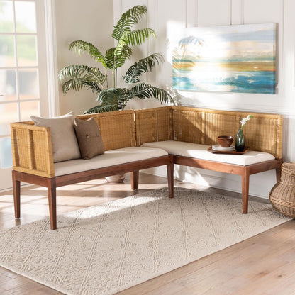 bali & pari - Tabanan Set of 2 Corner Benches in Brown/White - Tabanan-Light Honey/Light Brown-2PC Bench Set view 6