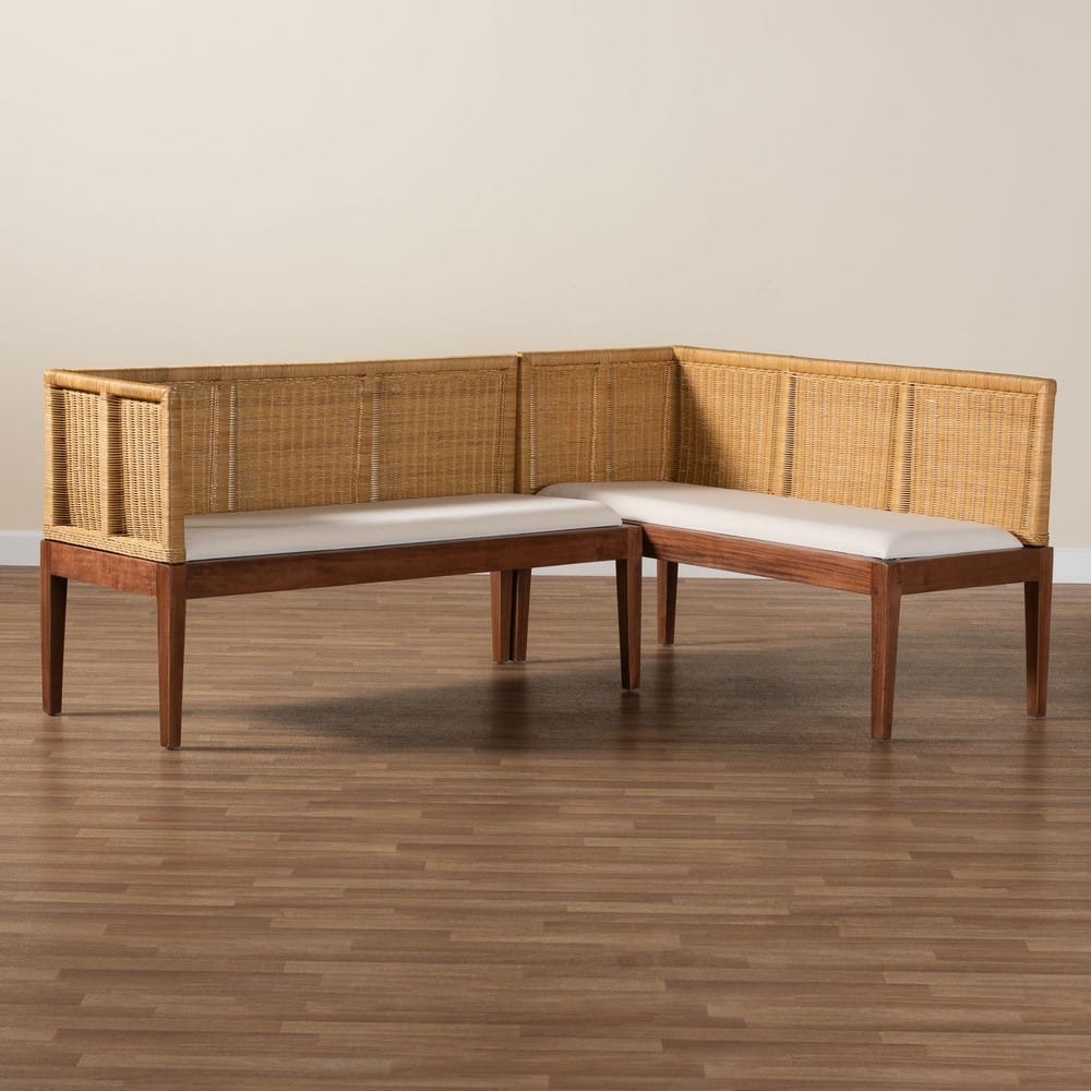 bali & pari - Tabanan Set of 2 Corner Benches in Brown/White - Tabanan-Light Honey/Light Brown-2PC Bench Set view 7