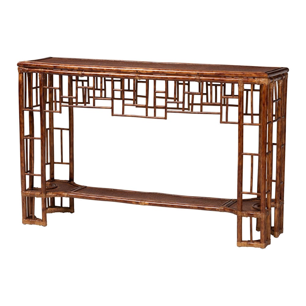 bali & pari - Tahlia Console Table in Marbled Tortoise Brown - WS207-Tortoise Rattan-Console Table view 1