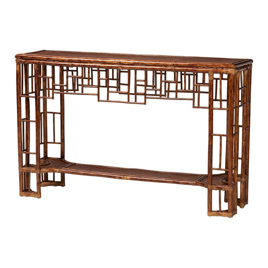 bali & pari - Tahlia Console Table in Marbled Tortoise Brown - WS207-Tortoise Rattan-Console Table view 1