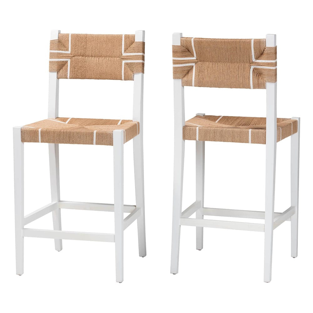 bali & pari - Talli Set of 2 Bar Stools in Brown/White - BCP-01-Wood/White-BS view 1