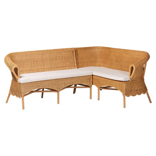 bali & pari - Tamara Set of 2 Corner Benches in Light Honey - Tamara-Light Honey Rattan-2PC Bench Set view 1