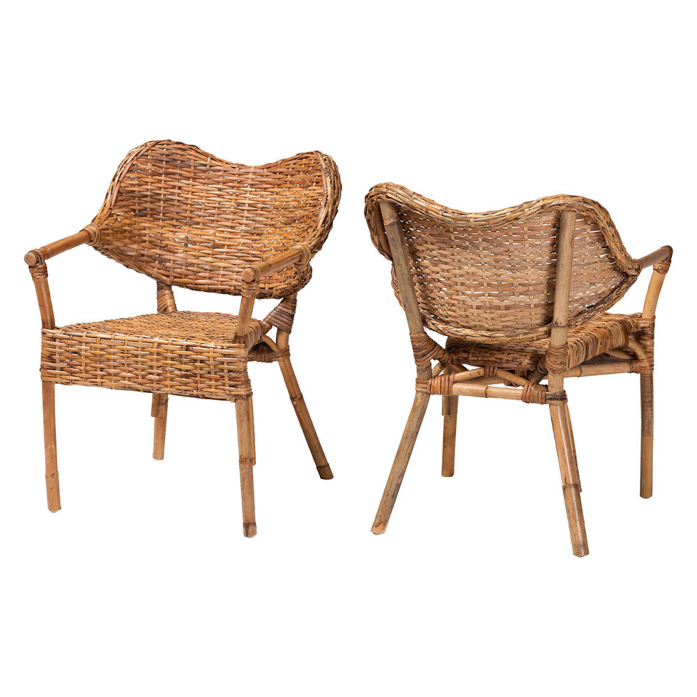 bali & pari  - Tara Set of 2 Dining Chairs in Natural Brown - Tara-Brown Rattan/Natural-DC view 1