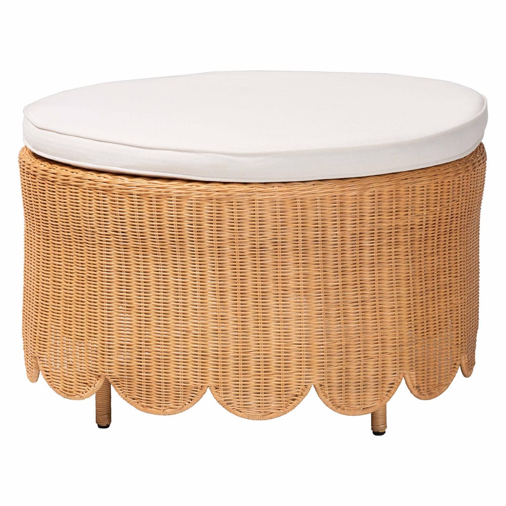 bali & pari - Teresa Ottoman in Light Honey - Teresa-Round-Light Honey/Rattan Cushioned-Ottoman view 1