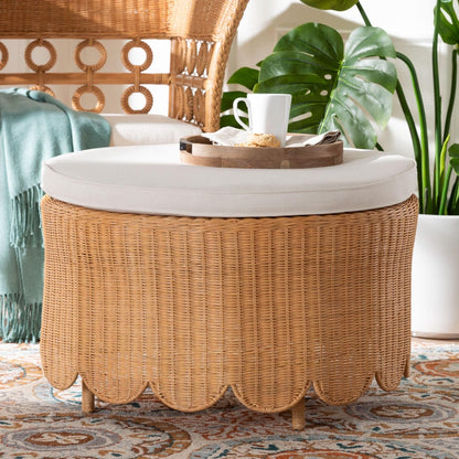 bali & pari - Teresa Ottoman in Light Honey - Teresa-Round-Light Honey/Rattan Cushioned-Ottoman view 4
