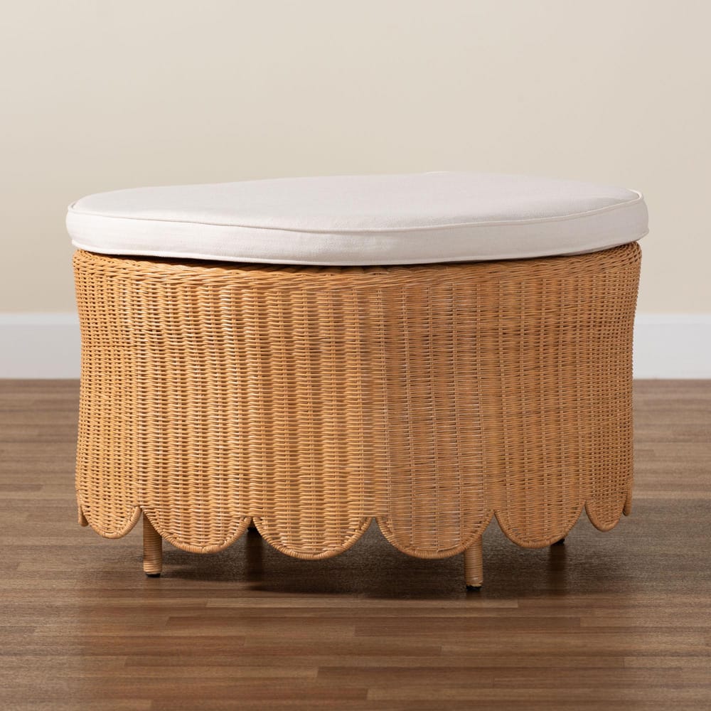 bali & pari - Teresa Ottoman in Light Honey - Teresa-Round-Light Honey/Rattan Cushioned-Ottoman view 5