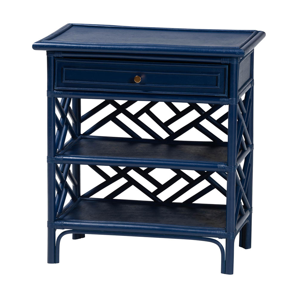 bali & pari - Tiaret Nightstand in Blue - WS117-Small Knob-Royal Blue-Rattan-NS view 1