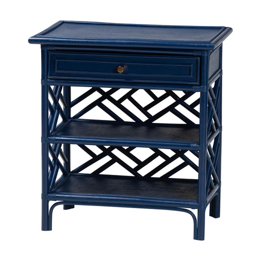 bali & pari - Tiaret Nightstand in Blue - WS117-Small Knob-Royal Blue-Rattan-NS view 1