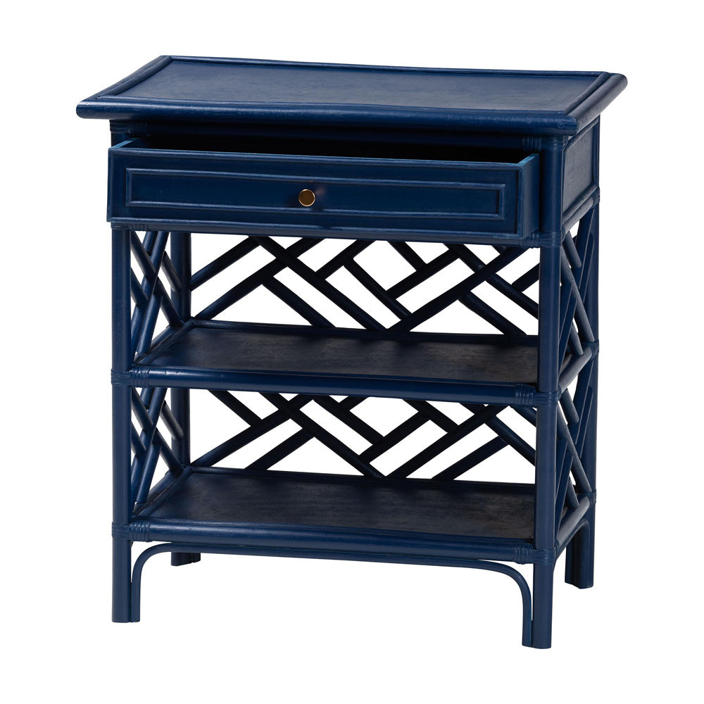 bali & pari - Tiaret Nightstand in Blue - WS117-Small Knob-Royal Blue-Rattan-NS view 2