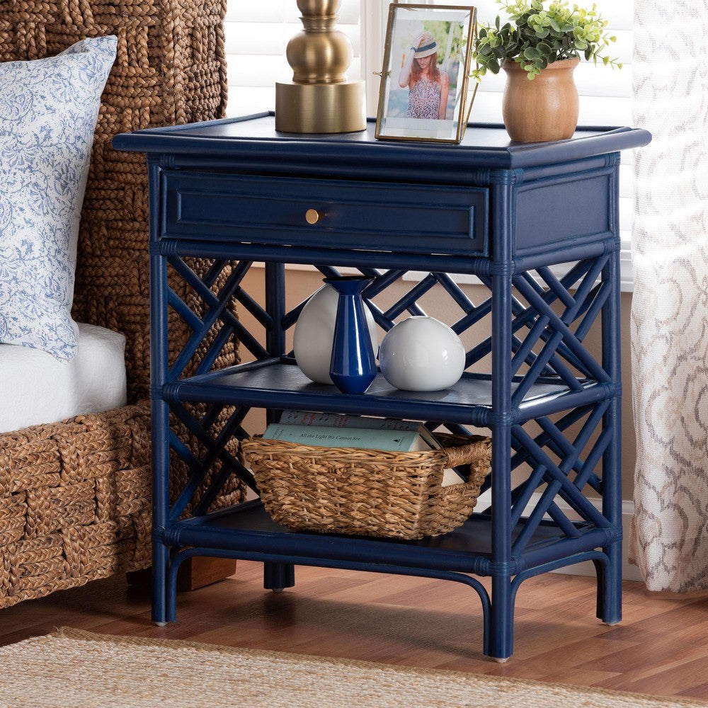 bali & pari - Tiaret Nightstand in Blue - WS117-Small Knob-Royal Blue-Rattan-NS view 9