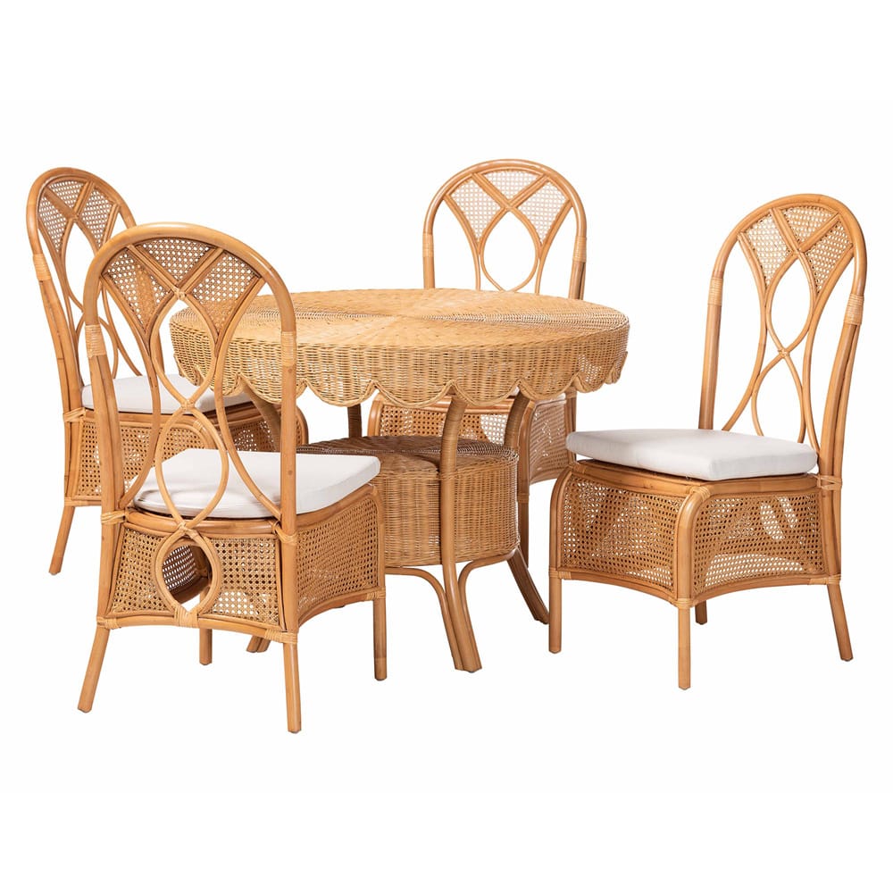 bali & pari  - Tony Dining Set in Light Honey - Tony-Light Honey Rattan-5PC Dining Set view 1