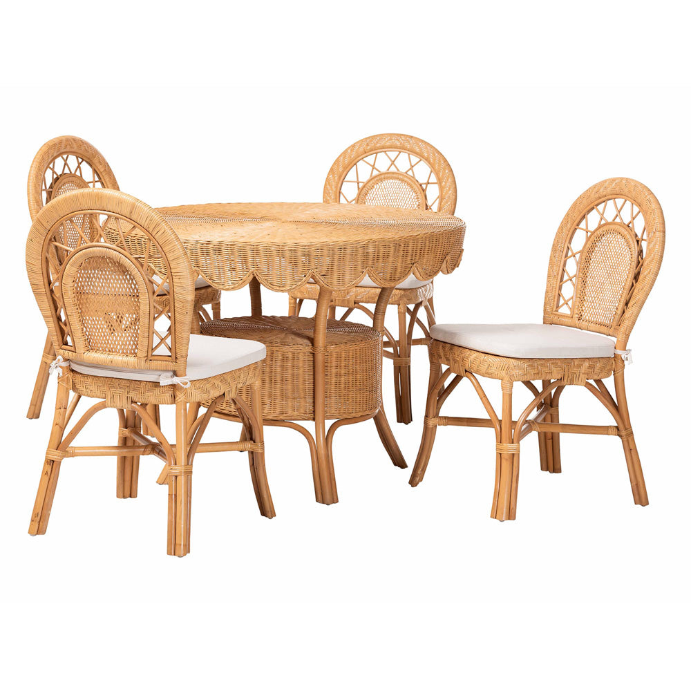 bali & pari  - Travis Dining Set in Light Honey - Travis-Light Honey Rattan-5PC Dining Set view 1