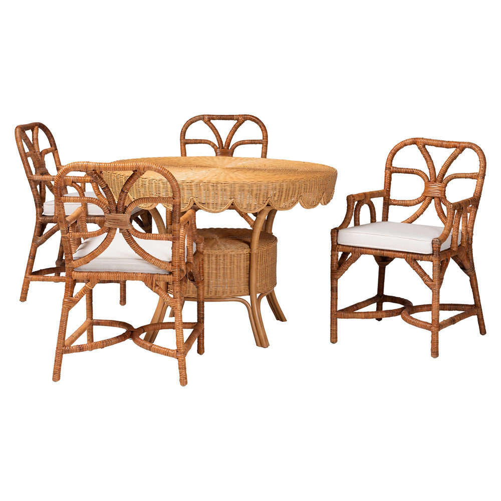 bali & pari - Trevor Dining Set in Light Honey - Trevor-Light Honey Rattan-5PC Dining Set view 1