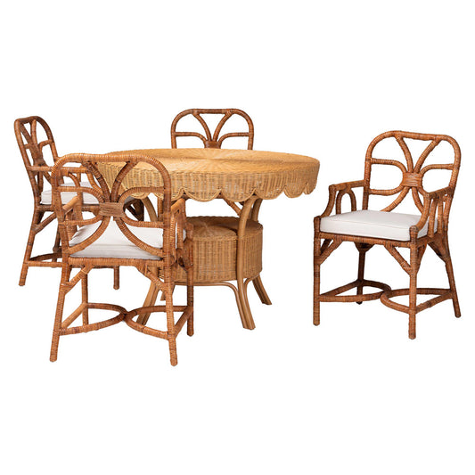 bali & pari - Trevor Dining Set in Light Honey - Trevor-Light Honey Rattan-5PC Dining Set view 1