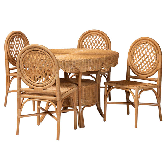 bali & pari - Troy Dining Set in Light Honey - Troy-Light Honey Rattan-5PC Dining Set view 1