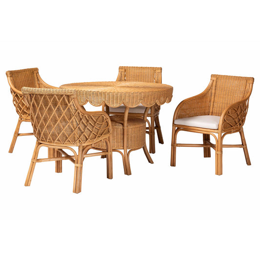bali & pari - Tudor Dining Set in Light Honey - Tudor-Light Honey Rattan-5PC Dining Set view 1