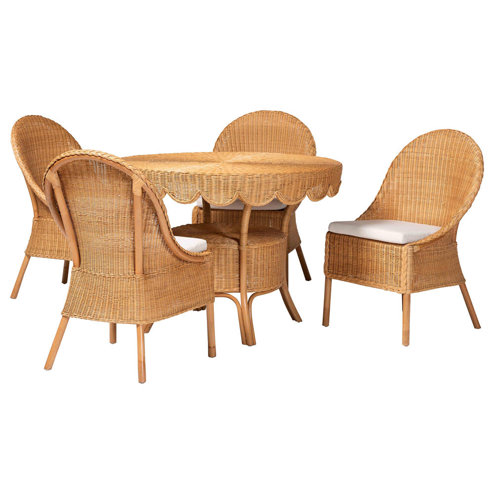bali & pari - Tyrone Dining Set in Light Honey - Tyrone-Light Honey Rattan-5PC Dining Set view 1