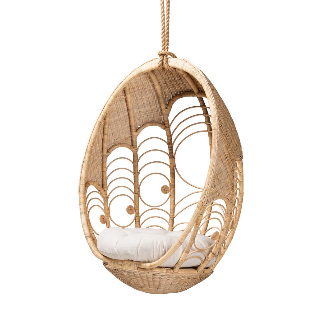 bali & pari - Umika Hanging Chair in White/Natural Brown - HC001-Rattan-Hanging Chair view 1
