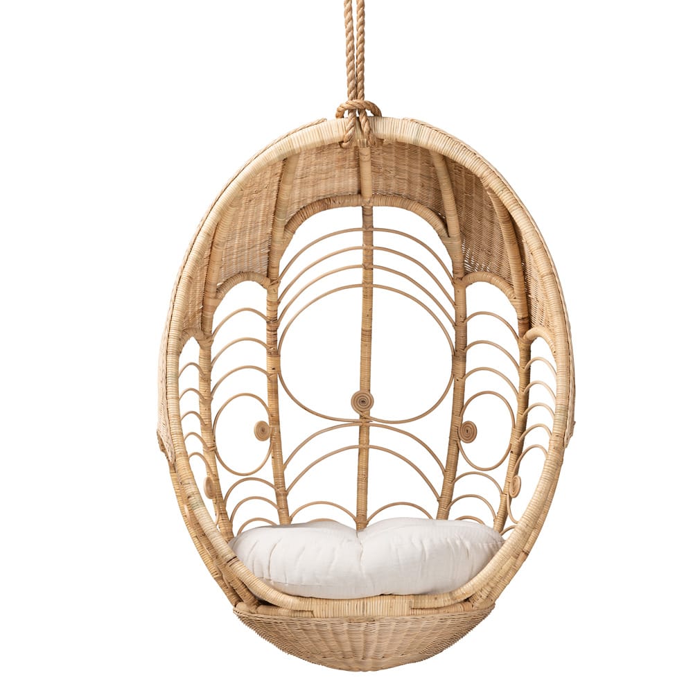 bali & pari - Umika Hanging Chair in White/Natural Brown - HC001-Rattan-Hanging Chair view 2