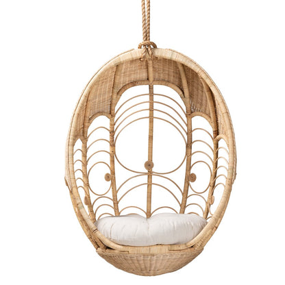 bali & pari - Umika Hanging Chair in White/Natural Brown - HC001-Rattan-Hanging Chair view 2