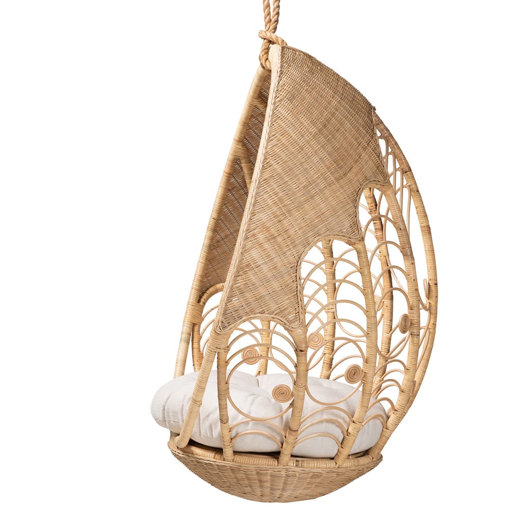bali & pari - Umika Hanging Chair in White/Natural Brown - HC001-Rattan-Hanging Chair view 3