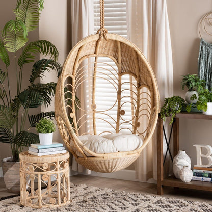 bali & pari - Umika Hanging Chair in White/Natural Brown - HC001-Rattan-Hanging Chair view 7