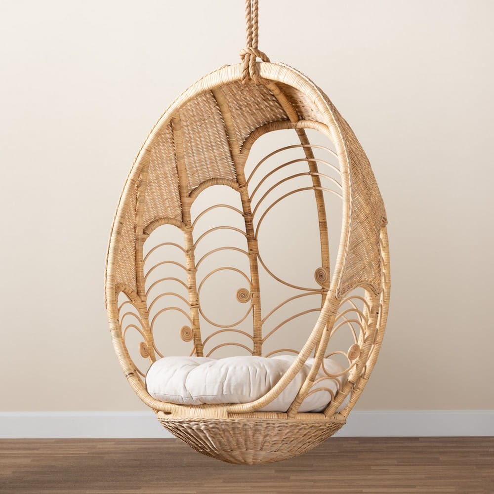 bali & pari - Umika Hanging Chair in White/Natural Brown - HC001-Rattan-Hanging Chair view 8