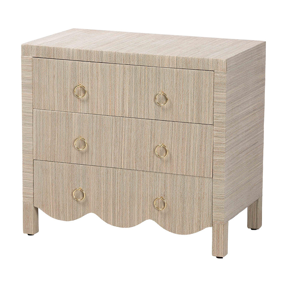 bali & pari  - Umika Nightstand in Beige/Gold - Umika-Scalloped-Beige-Grasscloth-NS view 1