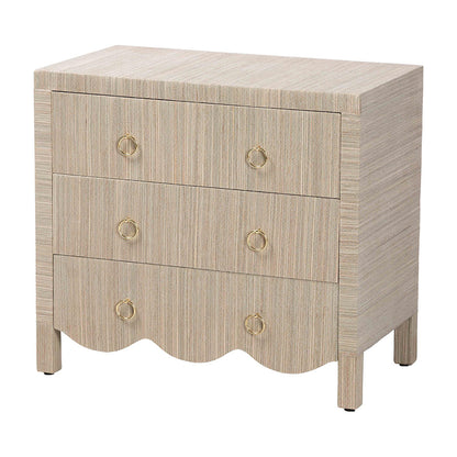 bali & pari  - Umika Nightstand in Beige/Gold - Umika-Scalloped-Beige-Grasscloth-NS view 1