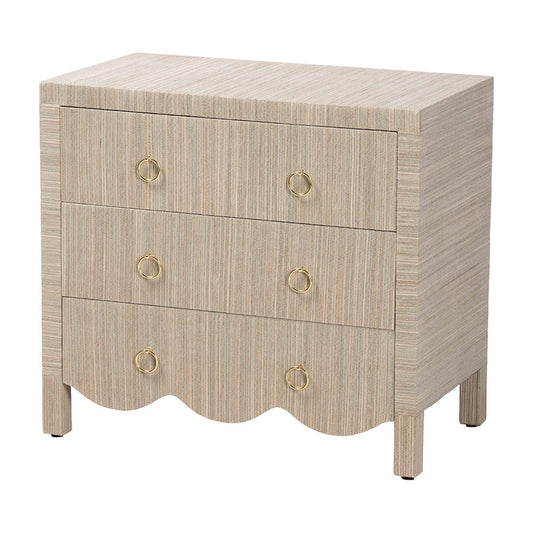 bali & pari  - Umika Nightstand in Beige/Gold - Umika-Scalloped-Beige-Grasscloth-NS view 1