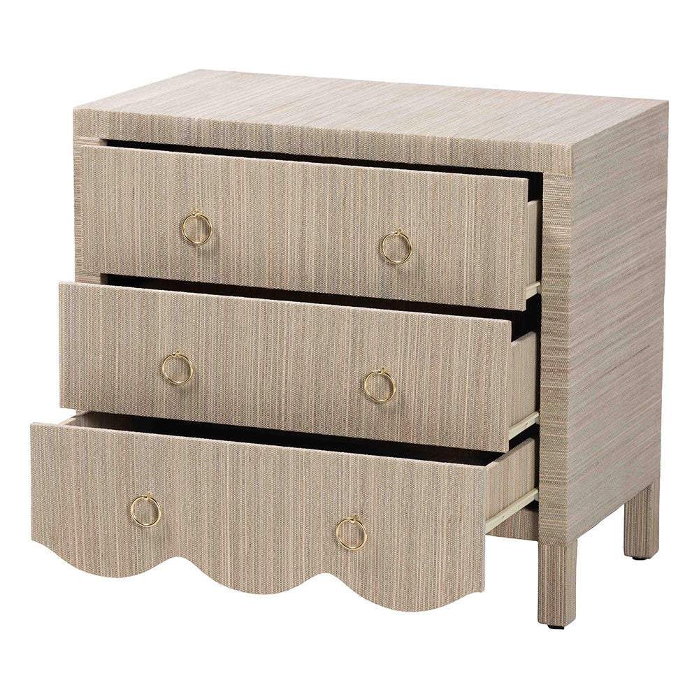bali & pari  - Umika Nightstand in Beige/Gold - Umika-Scalloped-Beige-Grasscloth-NS view 2