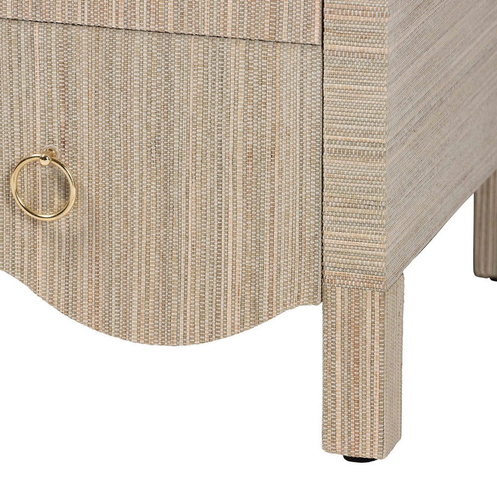 bali & pari  - Umika Nightstand in Beige/Gold - Umika-Scalloped-Beige-Grasscloth-NS view 7