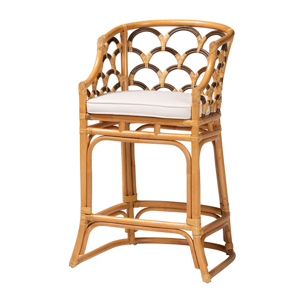 bali & pari - Veneto Bar Stool in Light honey/Dark brown/White - Veneto-Light Honey Rattan/Dark Brown Contrast-BS view 1
