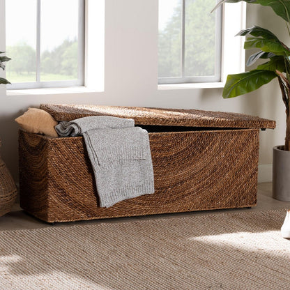 bali & pari - Verino Storage Bench in Natural Brown/Espresso Brown - Verino-Natural Seagrass Bench view 9