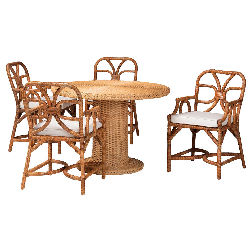 bali & pari - Wade Dining Set in Light Honey - Wade-Light Honey Rattan-5PC Dining Set view 1