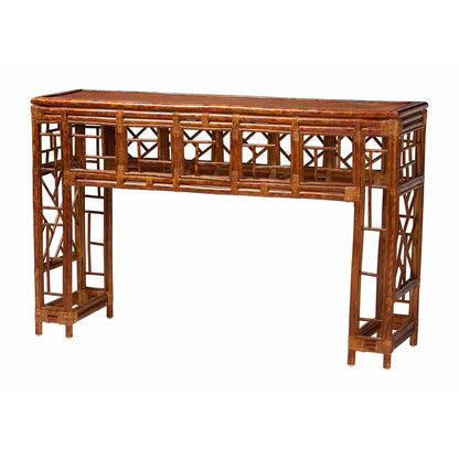 bali & pari - Wahid Console Table in Marbled Tortoise Brown - WS208-Tortoise Rattan-Console Table view 1