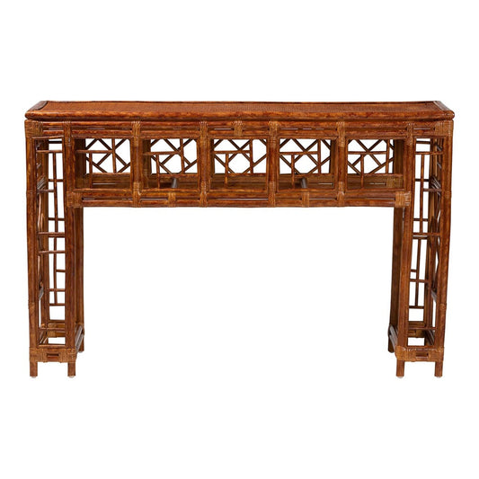 bali & pari - Wahid Console Table in Marbled Tortoise Brown - WS208-Tortoise Rattan-Console Table view 2