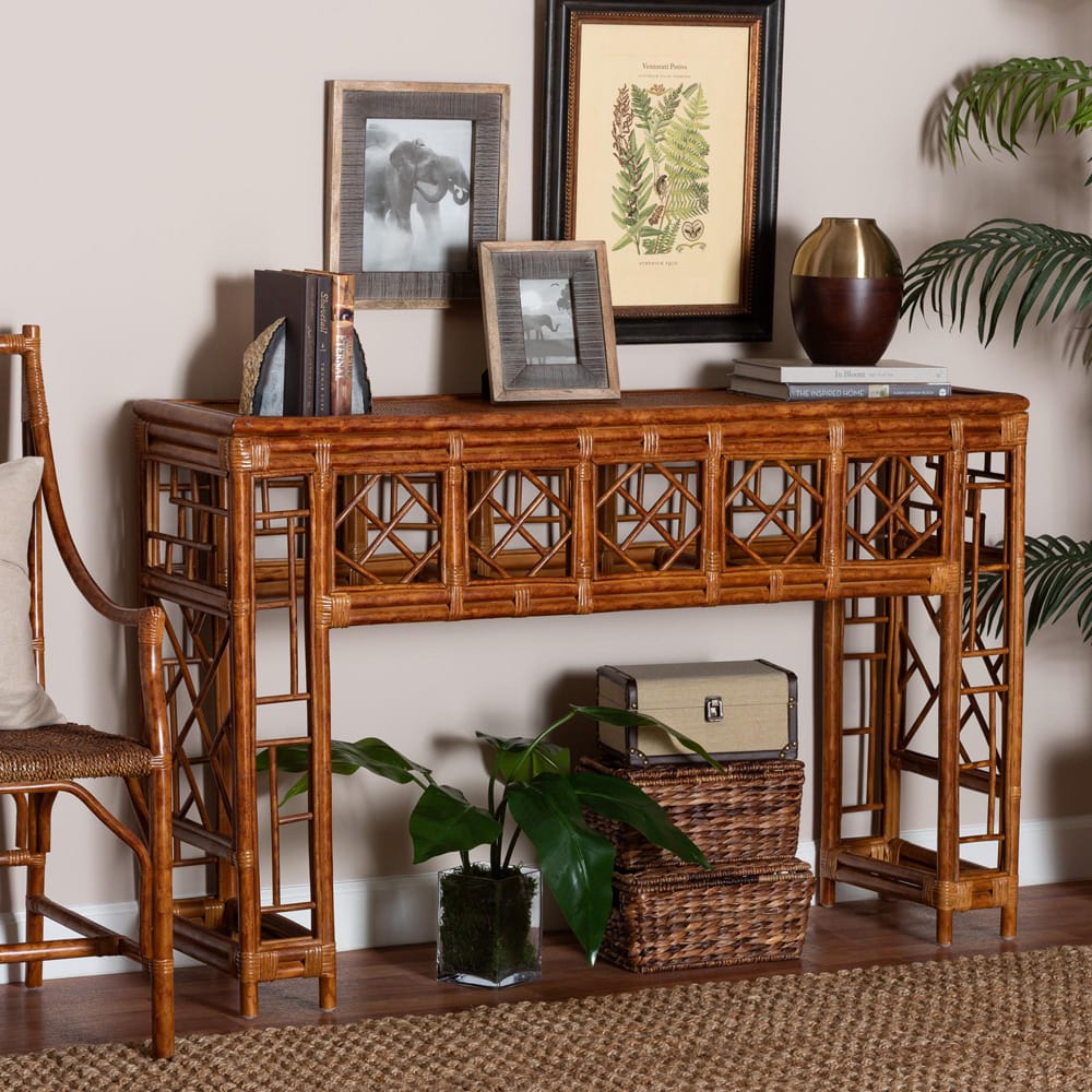 bali & pari - Wahid Console Table in Marbled Tortoise Brown - WS208-Tortoise Rattan-Console Table view 6