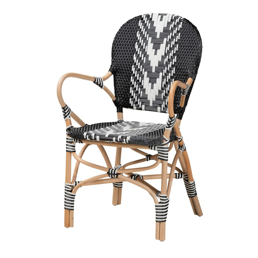 bali & pari - Wallis Dining Chair in Black/White/Natural Brown - BC010-W3-Rattan-DC Arm view 1