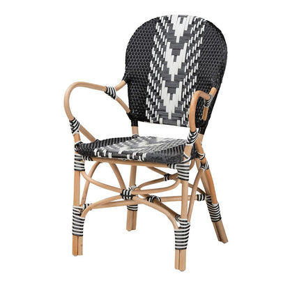bali & pari - Wallis Dining Chair in Black/White/Natural Brown - BC010-W3-Rattan-DC Arm view 1