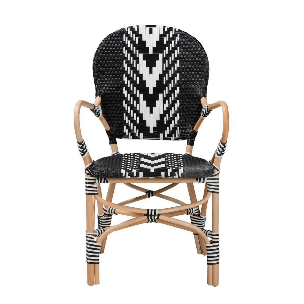 bali & pari - Wallis Dining Chair in Black/White/Natural Brown - BC010-W3-Rattan-DC Arm view 2