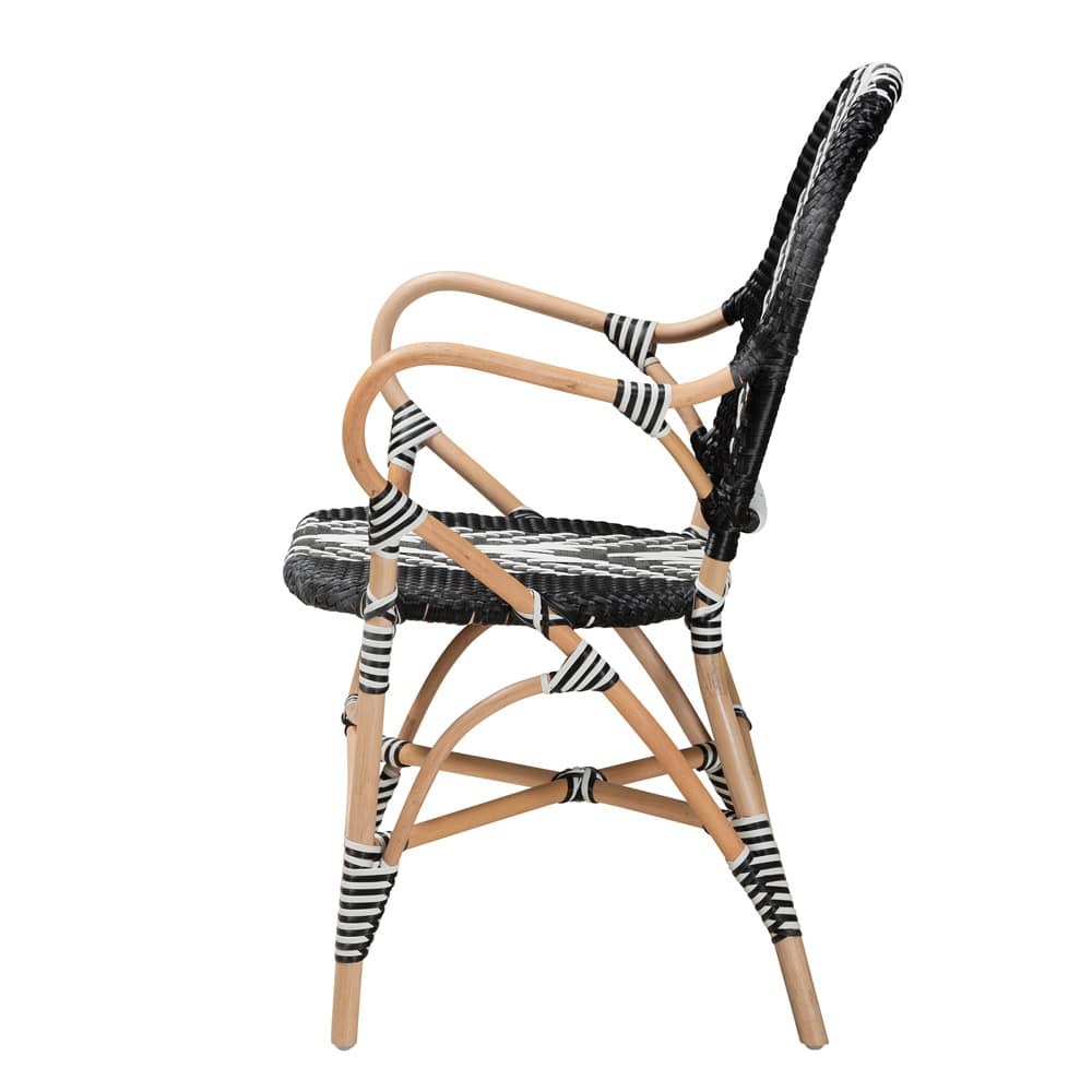 bali & pari - Wallis Dining Chair in Black/White/Natural Brown - BC010-W3-Rattan-DC Arm view 3